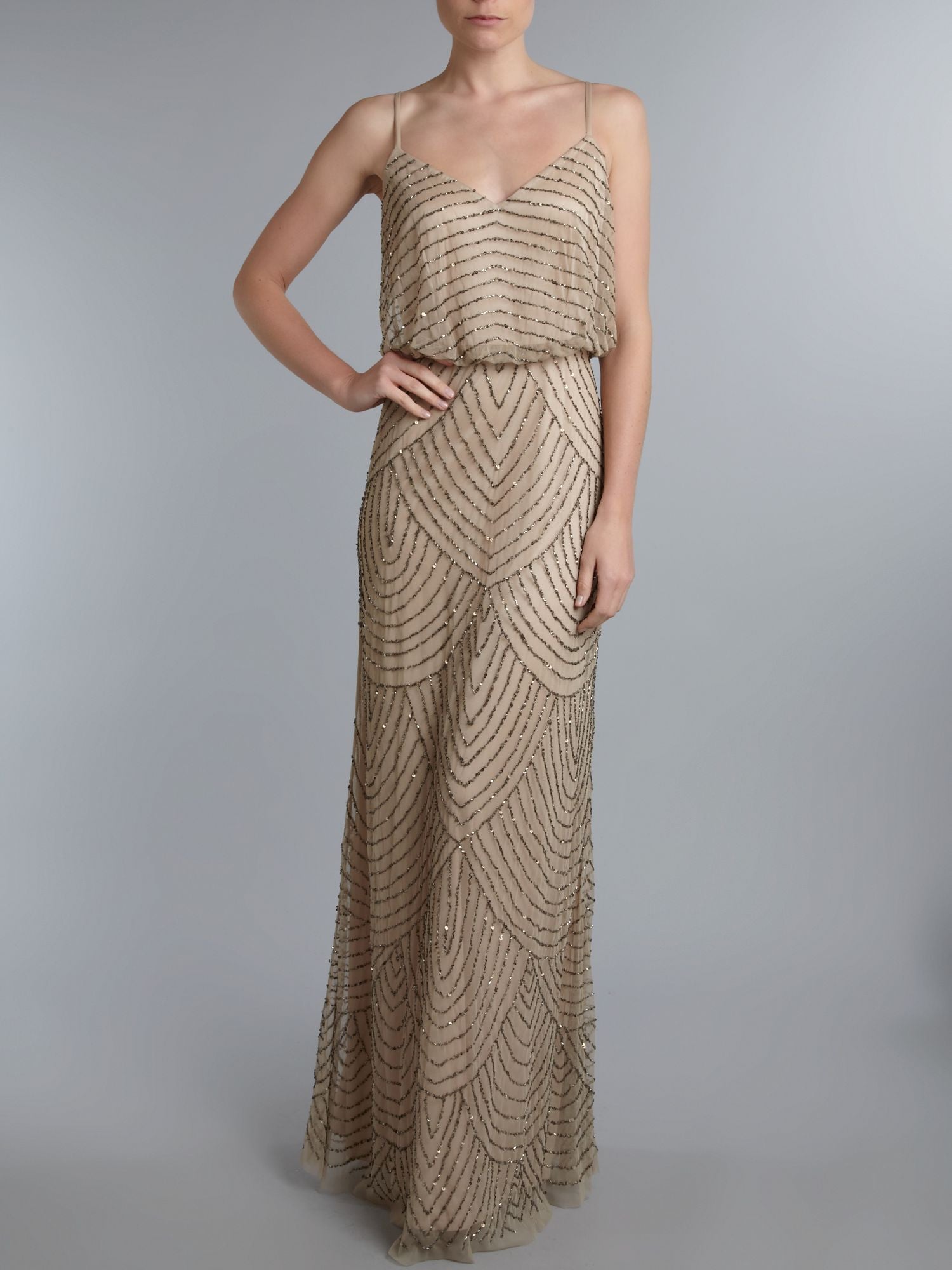 Adrianna Papell - Geometric Beaded Long Dress 91897340SC – ADASA